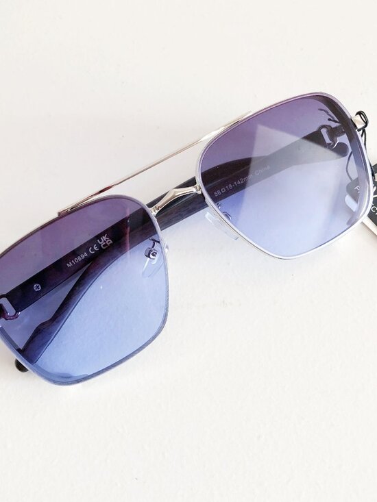 Silver Square Aviator Sunglasses Navy Blue Gradient Lens main image 5